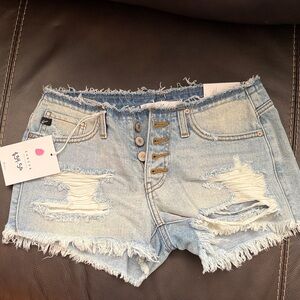 Karen Kane Light Blue Distressed Jean Shorts